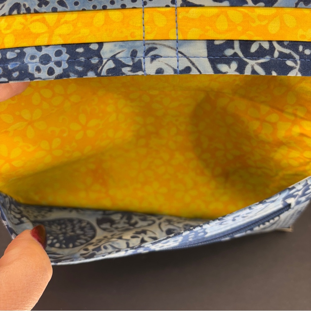 Blue Handmade Bifold Fabric Wallet Yellow Trim‎ - Picture 9 of 10